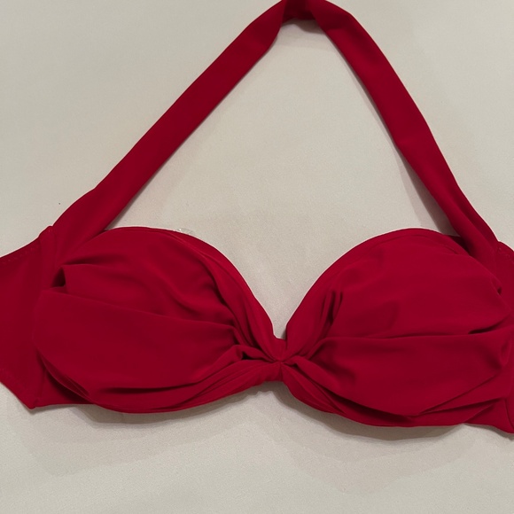 Norma Kamali Bill Ruched Bikini Swim Top Halter Red Sz M - Picture 2 of 12
